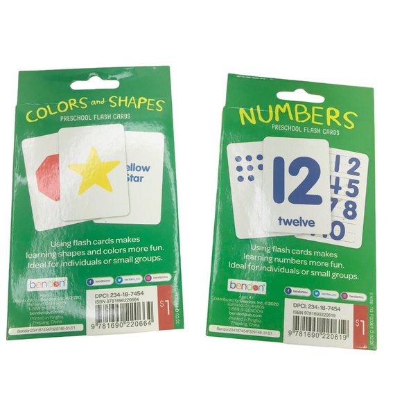 Bendon Numbers / Colors And Shapes Flash Cards Ages 4+ And 3+ New - Picture 2 of 5